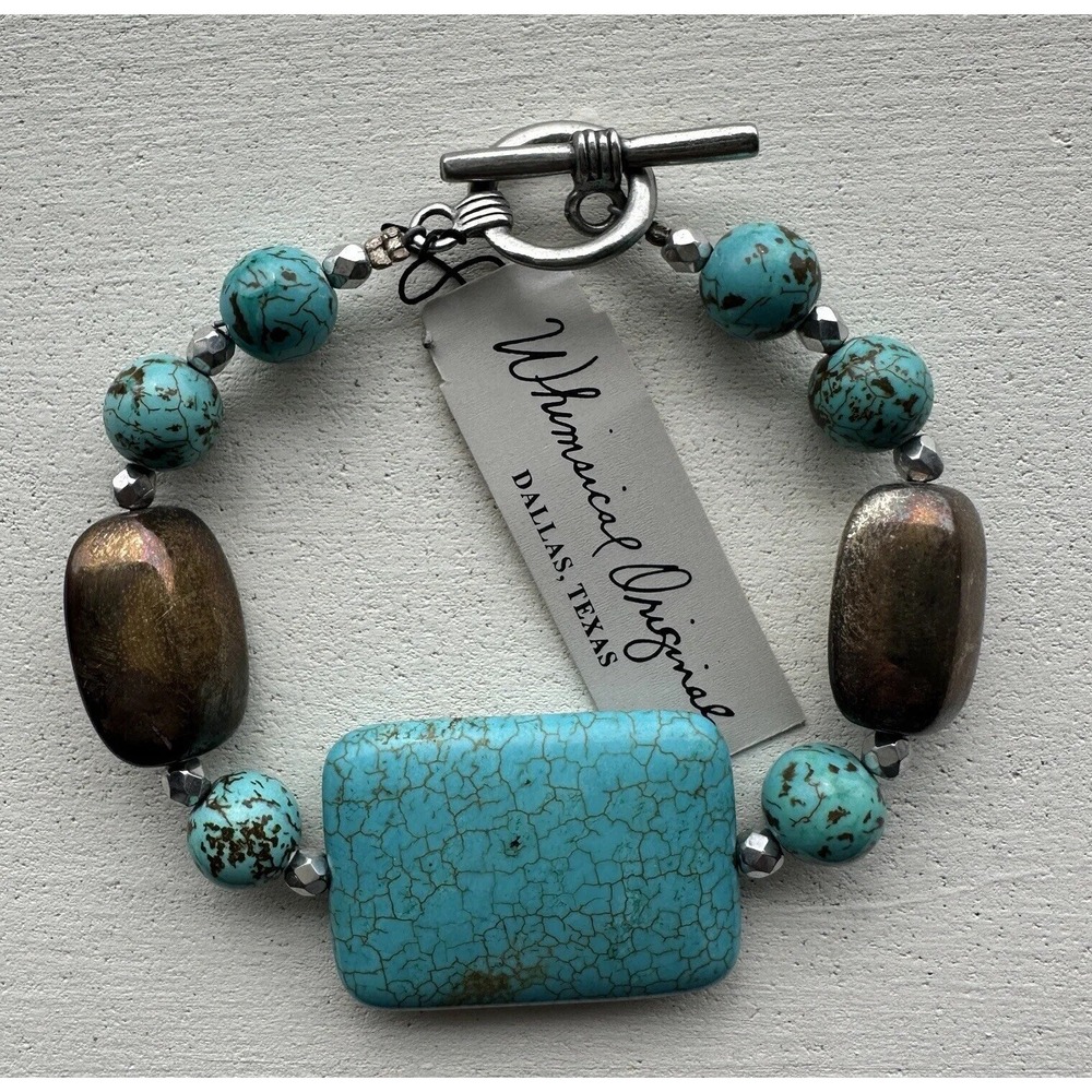 Whimsical Artisan Bracelet 8 Inch Blue Turquoise‎ Toggle Bronze Southwestern NWT